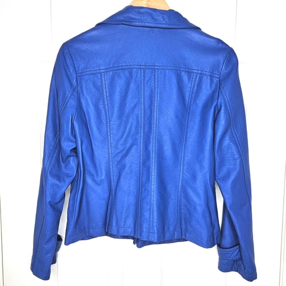 Northern Reflections Women's Royal Blue Moto Jacket Faux Leather Size S Petite - Picture 12 of 16